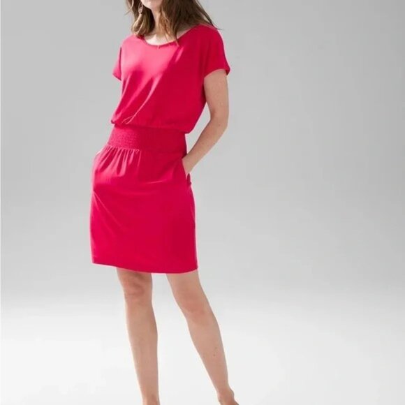 WHBM Smocked Waist Blouson Dress - Red Size L - Picture 1 of 6